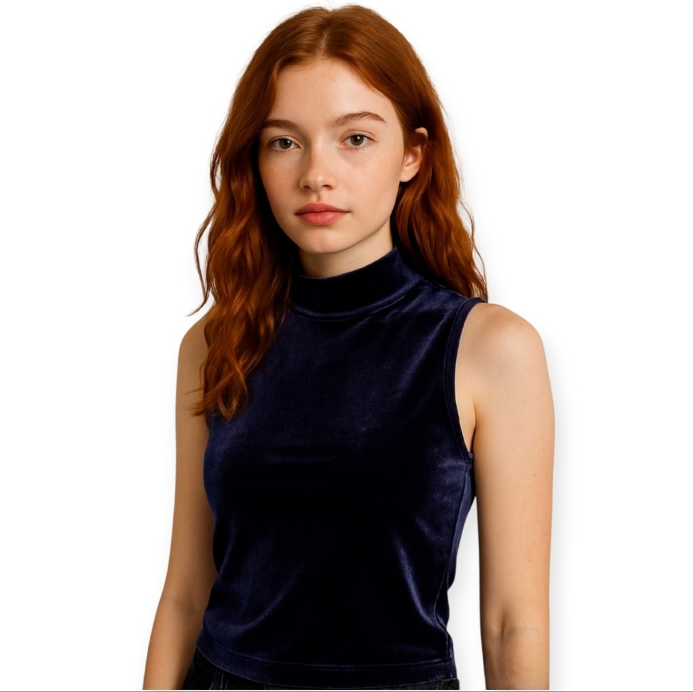 Y2K Dalmys Velvet Mockneck Tank Purple Blue Sleeveless Vintage Top M